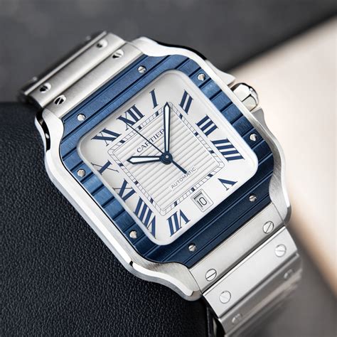 cartier santos 2014|cartier santos blue bezel.